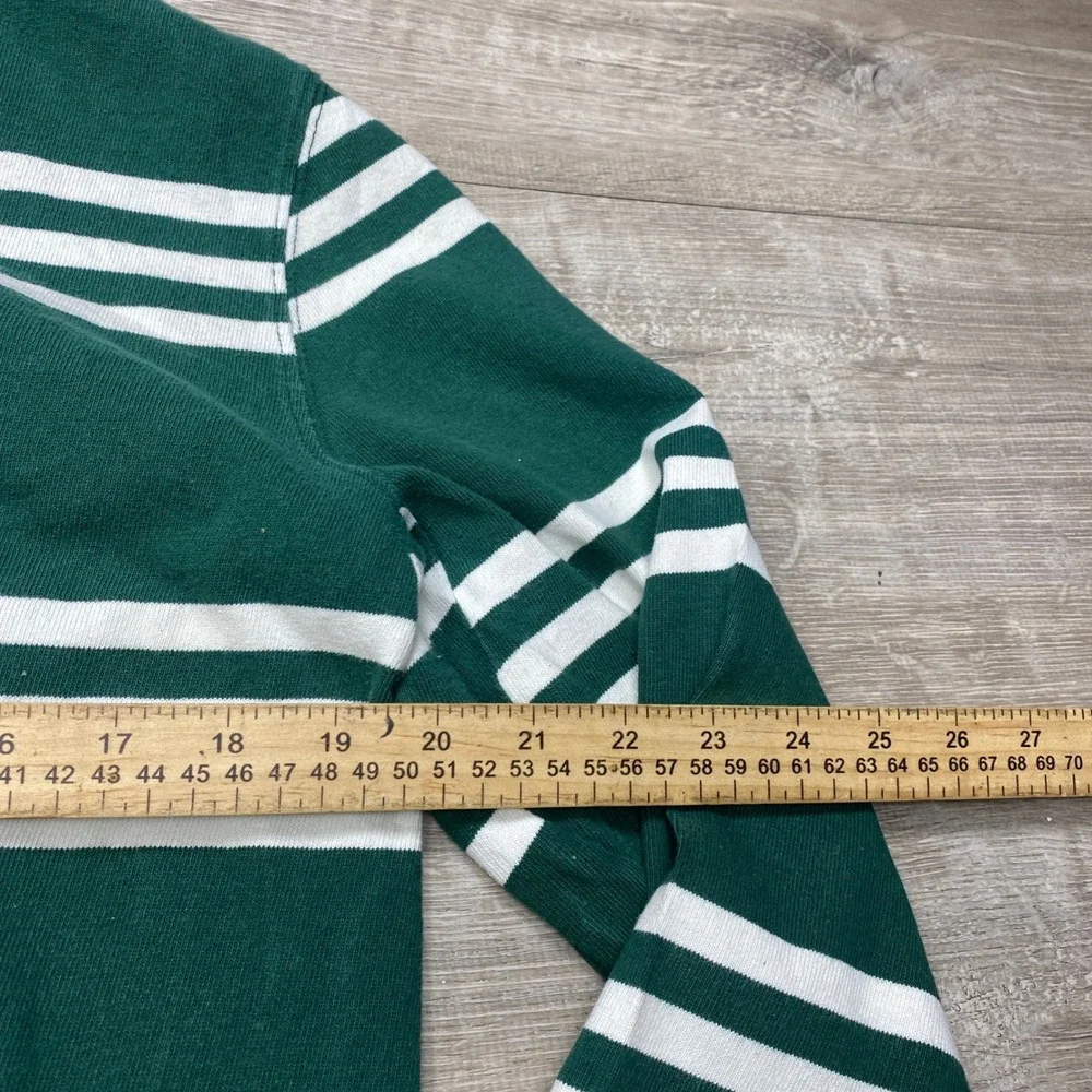 Lands End Rugby Shirt Mens Med Tall 100% Cotton Green White Stripe Long Sleeve - Picture 6 of 8